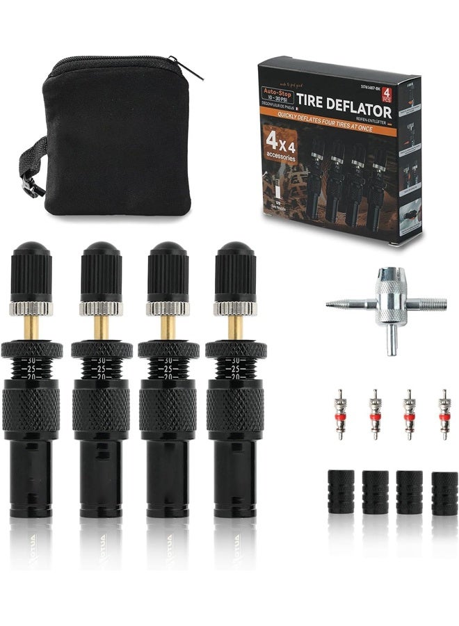 Beauenty Adjustable Auto-Stop Tire Deflator Valve Kit(10-30 PSI),4 PCS Screw-on Tyre Air Down Tool,with Storage Pouch & Valve Cap,Compatible with Jeeps, Cars, Trucks, Motorcycles, ATVs - Image 1